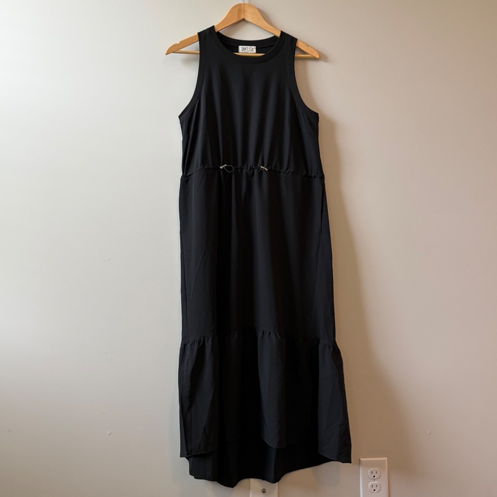 24/7 by Maurices Womens Black Tiered Drawstring Waist Midi Dress 219503Y Medium